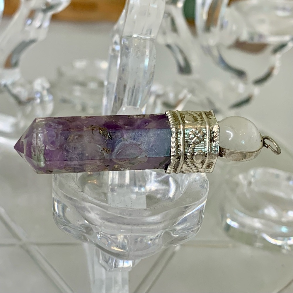 Purple Amethyst Organite Point Pendant Faceted With Crystal Ball Silver Plated - Picture 3 of 7
